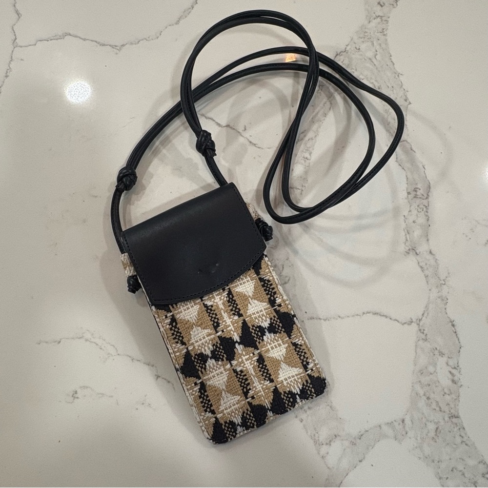 Ann Taylor Navy Blue and Tan Pattern Mini Crossbody Bag